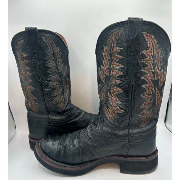 Lucchese 2000 Full Quill Ostrich Black Men’s 7.5  Western Boots Square toe